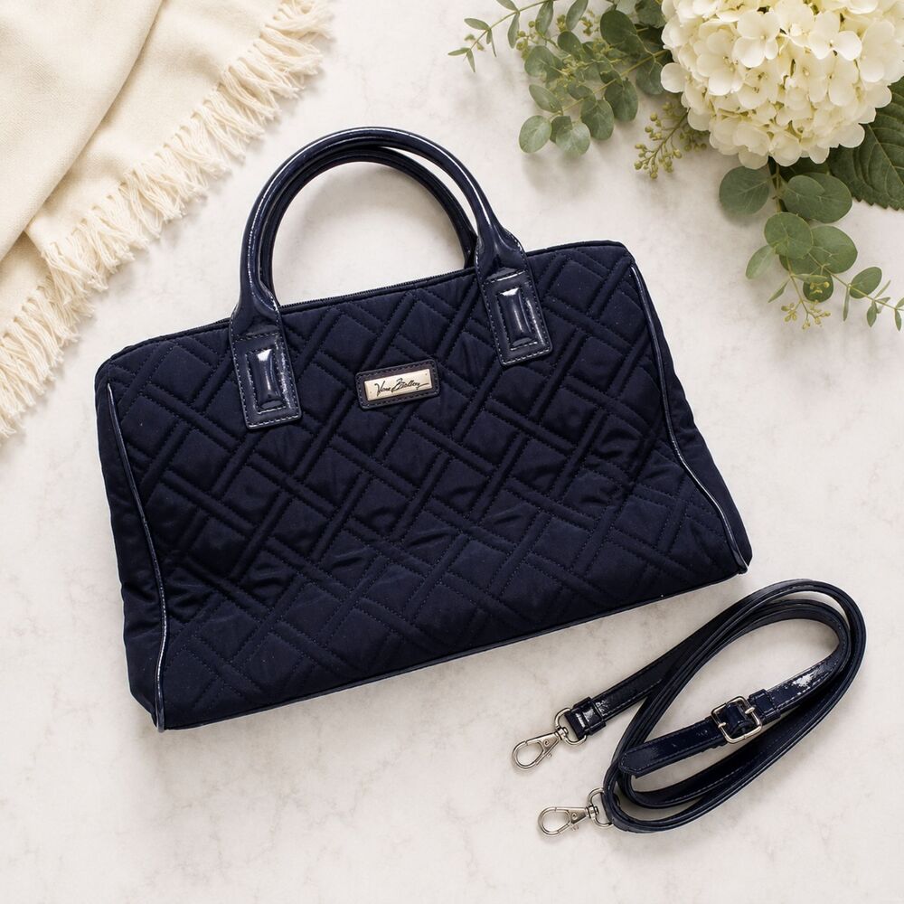 Vera Bradley Navy Blue Quilted Satchel Crossbody Handbag Purse